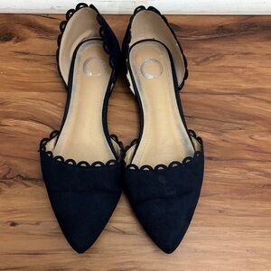 Elegant Navy Scalloped Women's Flats